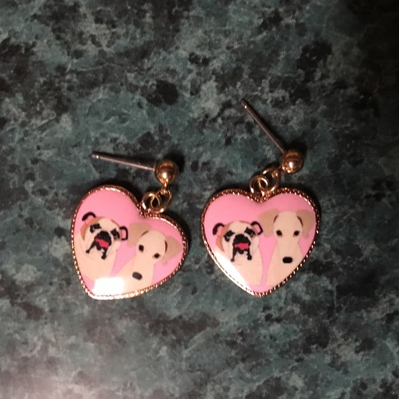 New Pink Heart Bulldog Terrier Dog Earrings - Picture 2 of 7